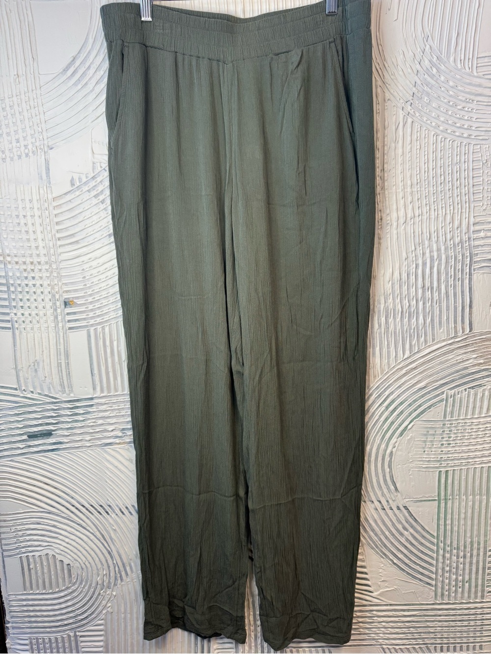 Three Dots Olive Green Wide-Leg Chinos N0524
